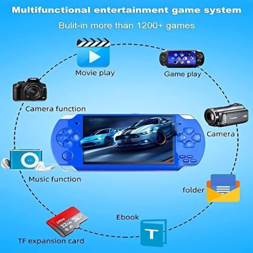 Handheld Game Console with 1200 Games, 4.3’’ HD Screen, Dual Joystick, TV Output (Blue)