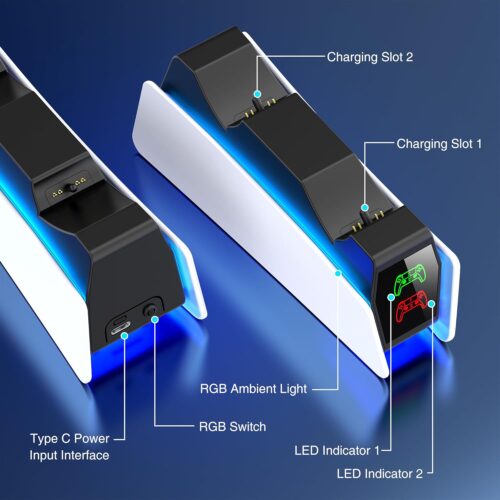 PS5 Dualsense Controller Charger Station with LED Light Dual Stand
