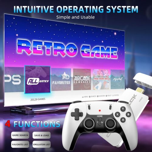 2024 Retro Game Console Stick with 4K HDMI, 19 Emulators, 20000+ Games & Dual Wireless Controllers